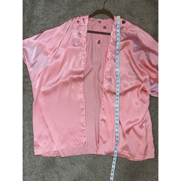 Vintage Natori Satin Embroidered Blush Pink Short One size Robe Romantic - Picture 8 of 8